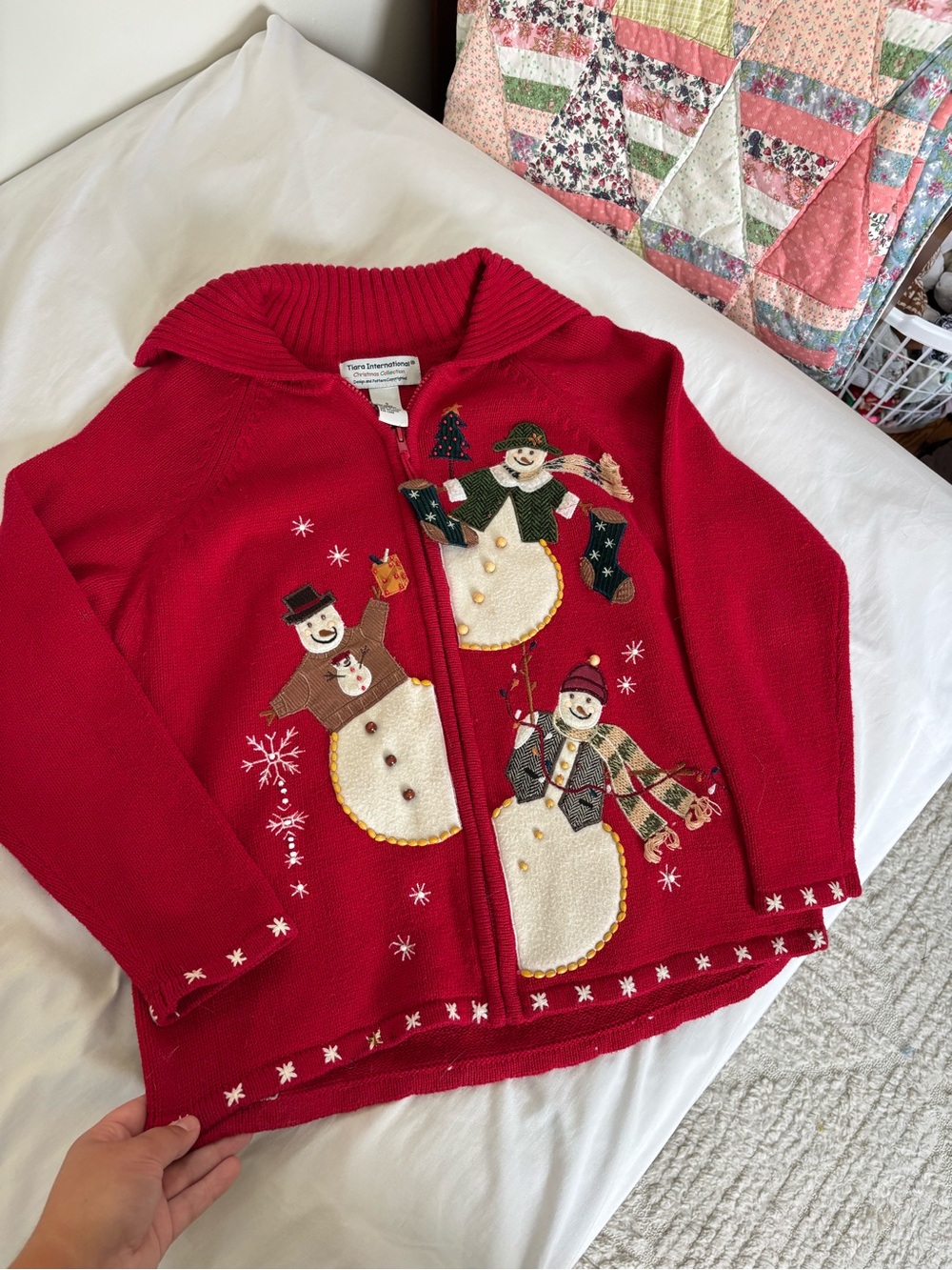 Vintage cottagecore Christmas Snowman Holiday Zip Cardigan Sweater